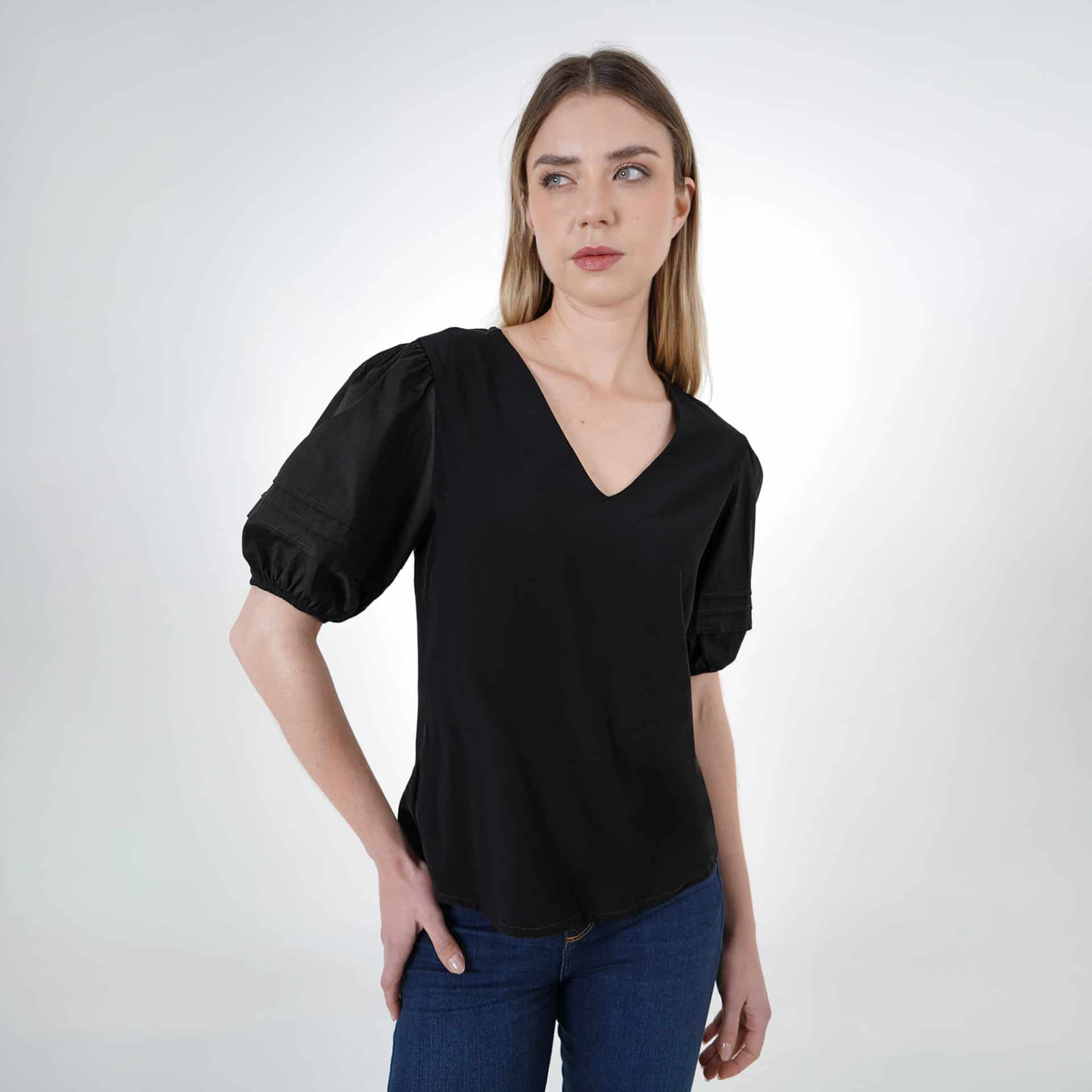Blusa Cuello V Manga Corta Globo - miniatura 2