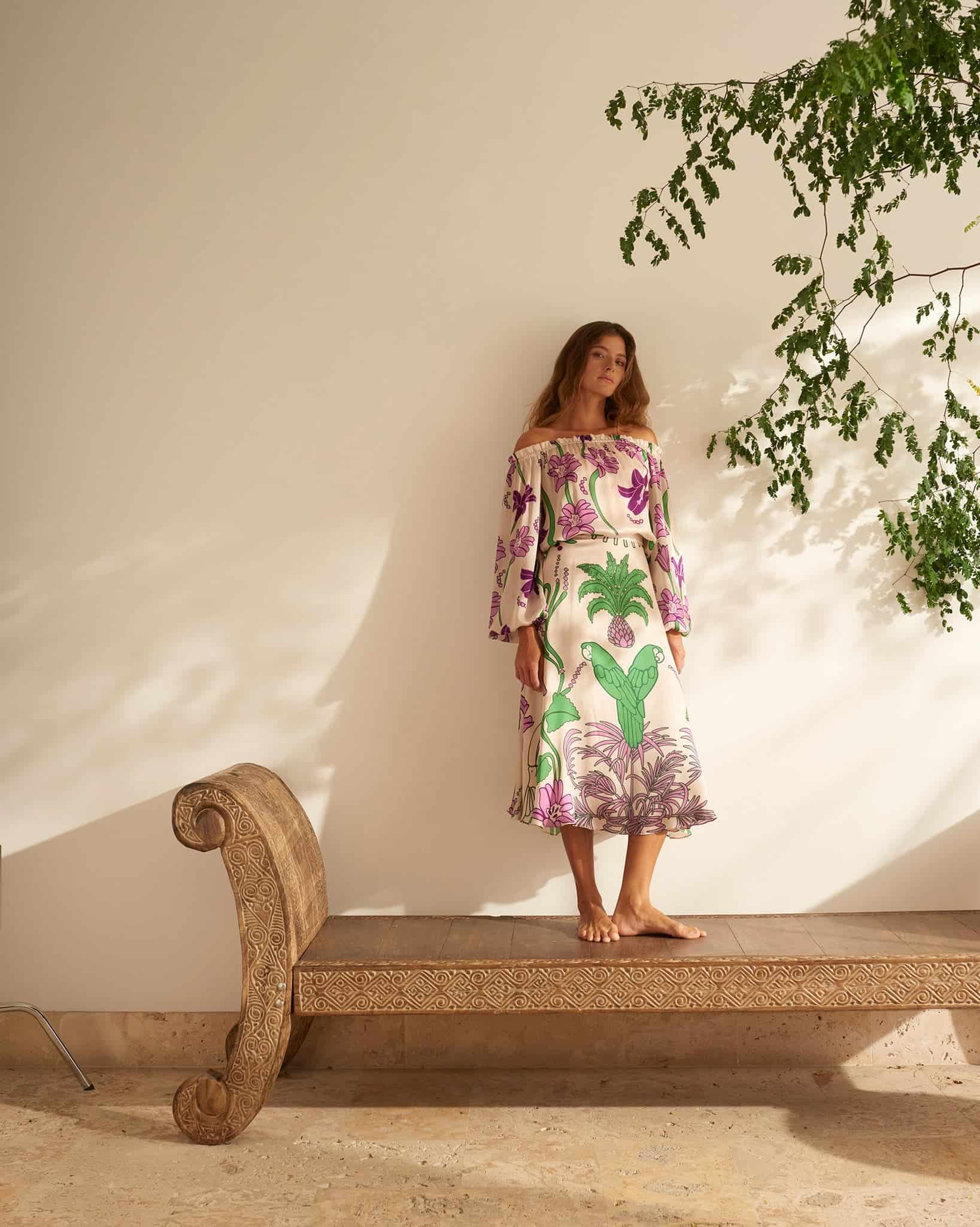 Astrid Silk Blouse / Violet Flowers - miniatura 2