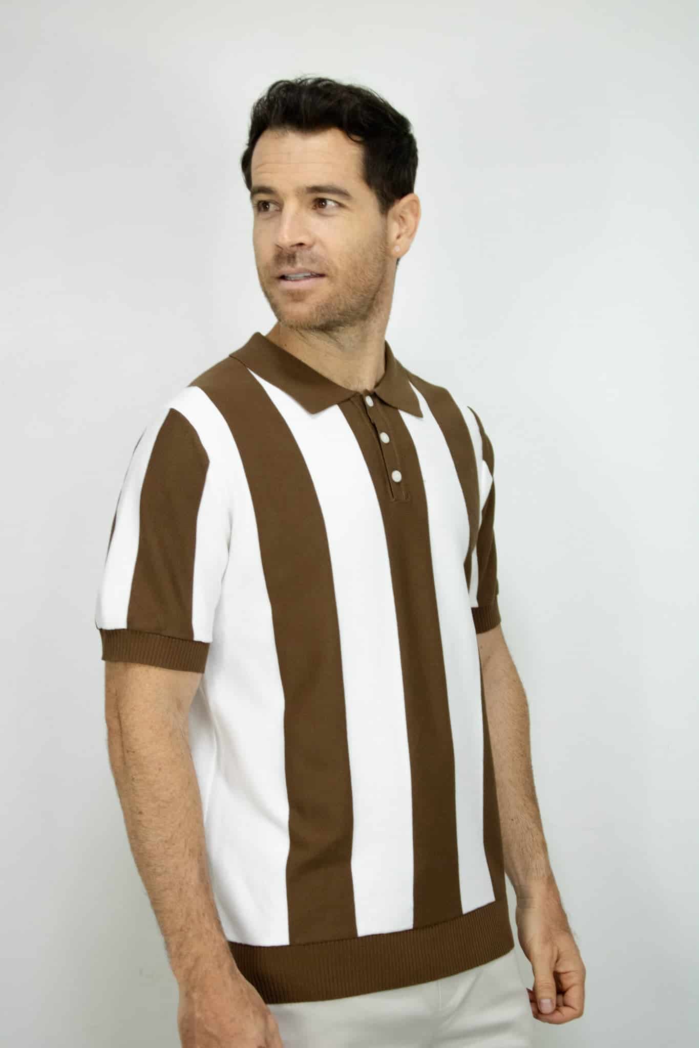 POLO TEJIDA RAYAS CAFE PARA HOMBRE - miniatura 2