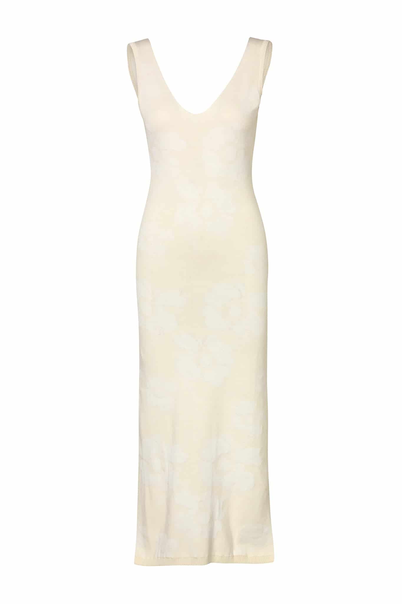 Isa Knit Cotton Jacquard Midi Dress / Ivory Maxi white Flowers - miniatura 1