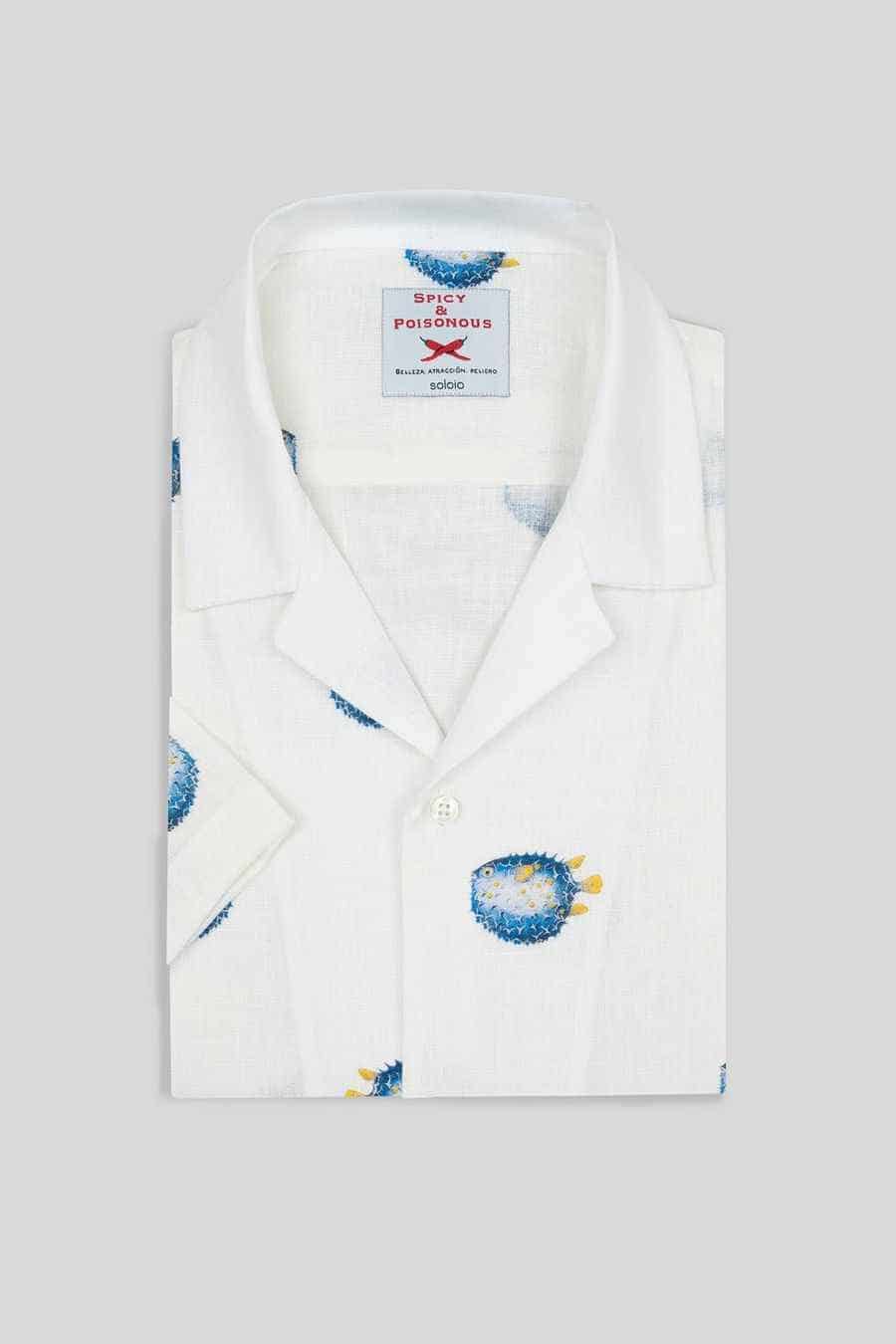 Men's linen shirt with separate pufferfish blue - miniatura 3