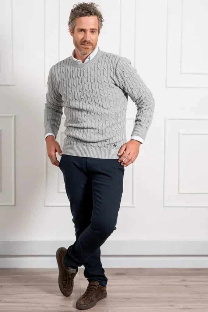Suéter trenzado cuello redondo Hombre Gris - miniatura 3