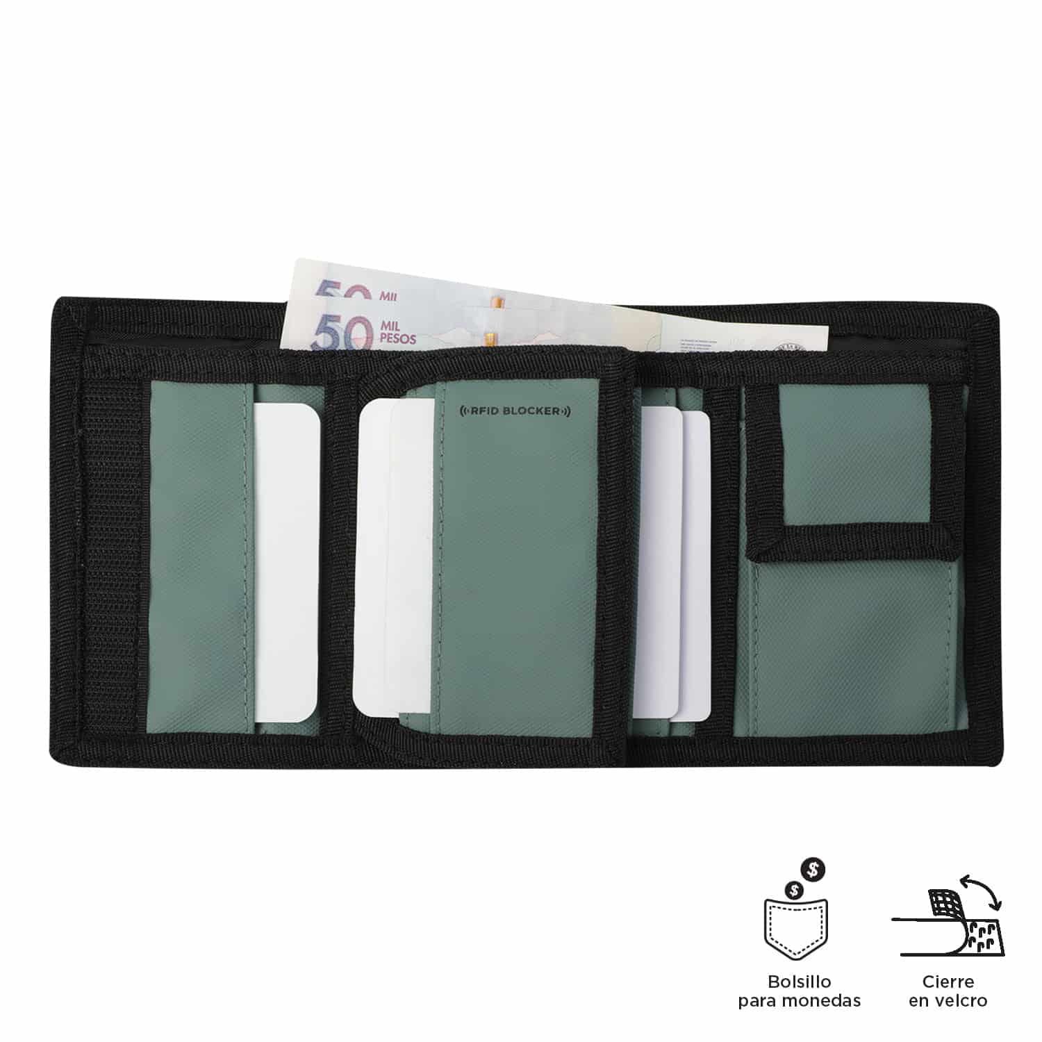 Billetera Contrast Can con RFID Blocker Negra/Verde - miniatura 4