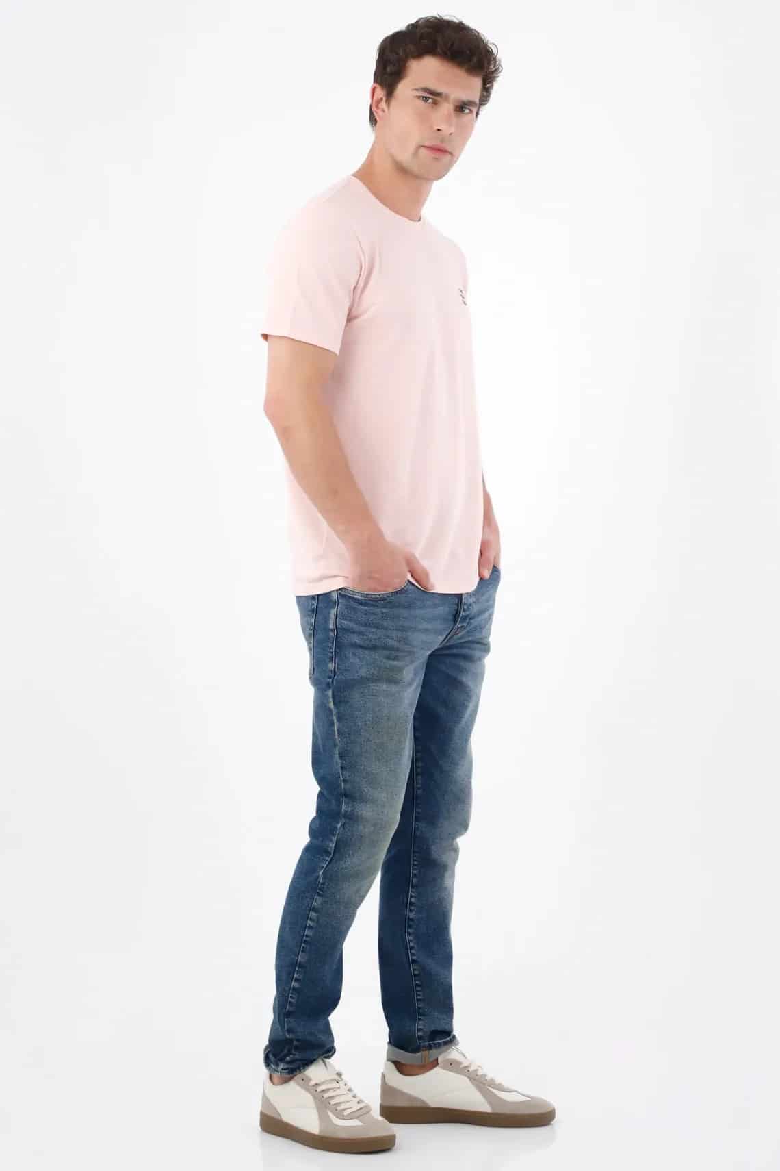 Jean skinny con lavado desgastado en denim de algodón azul medio para hombre - miniatura 3