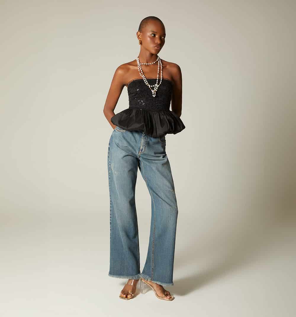 Blusa  straple con peplum - miniatura 2