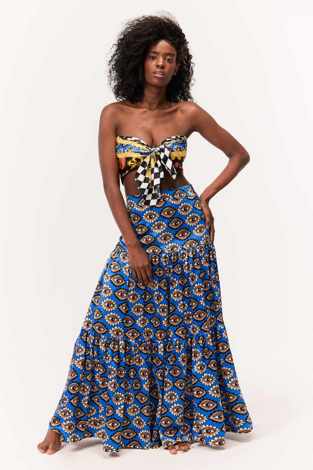 Maxi Falda / Estampado Ojos Sentido Precolombino - miniatura 3