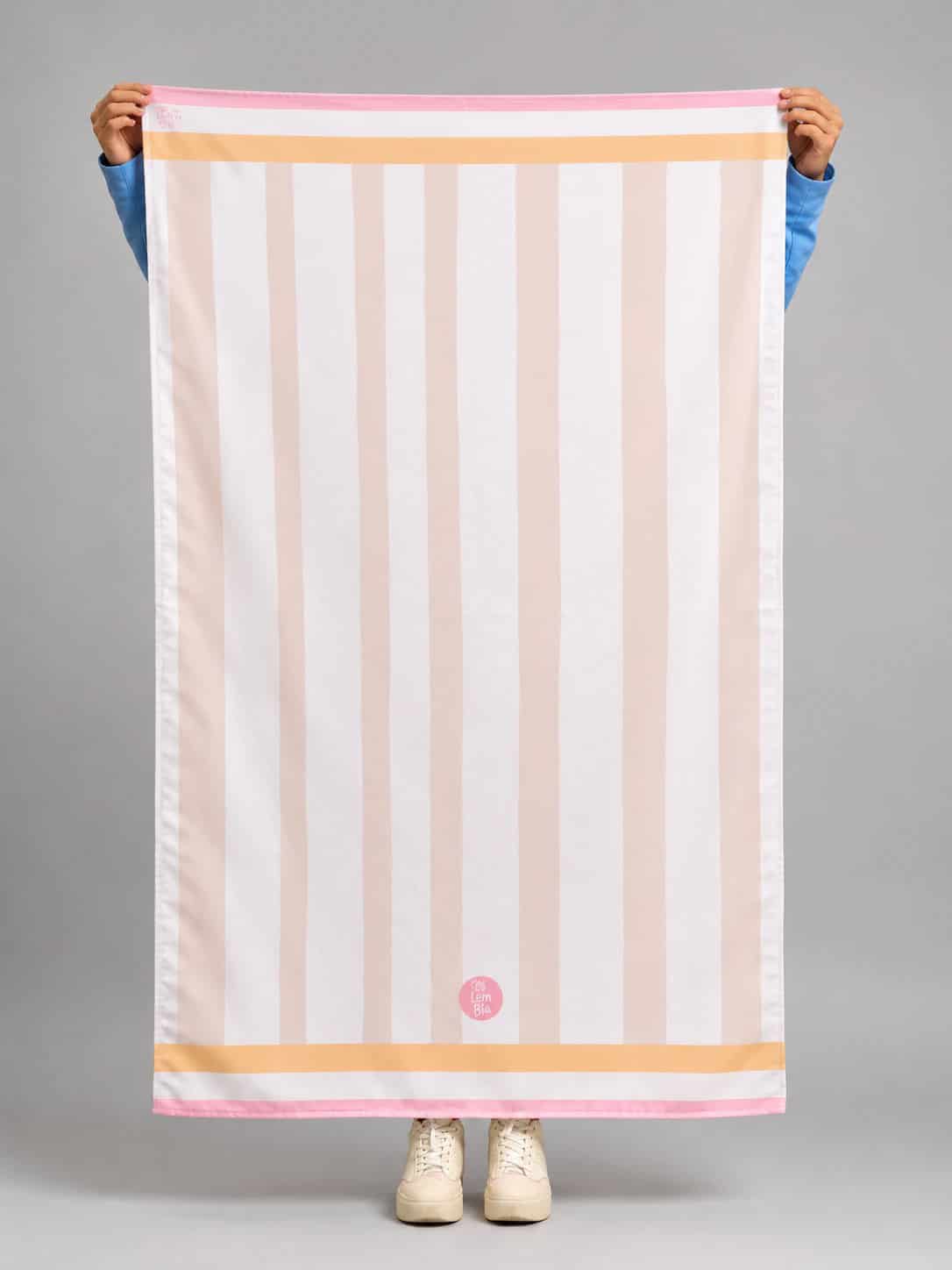 Toalla Estampada Rayas Beige - miniatura 1