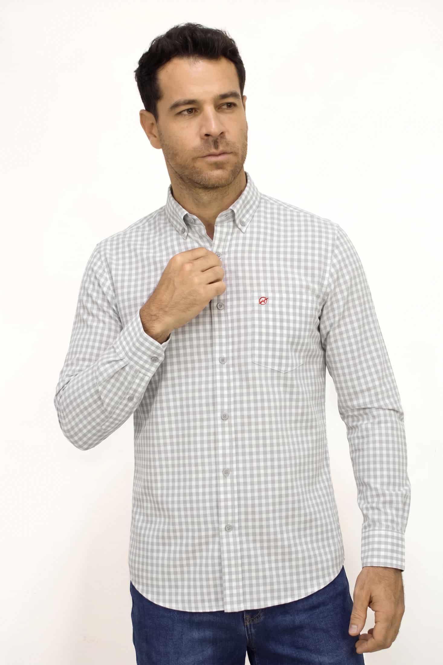 CAMISA MANGA LARGA CUADROS MARFIL PARA HOMBRE - miniatura 2