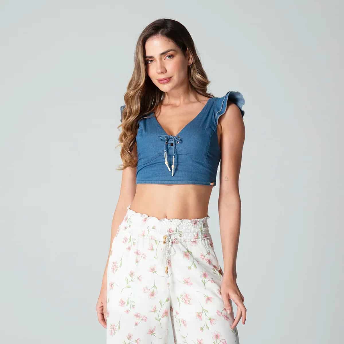 Blusa Crop Top Denim Slim Raimond - miniatura 2