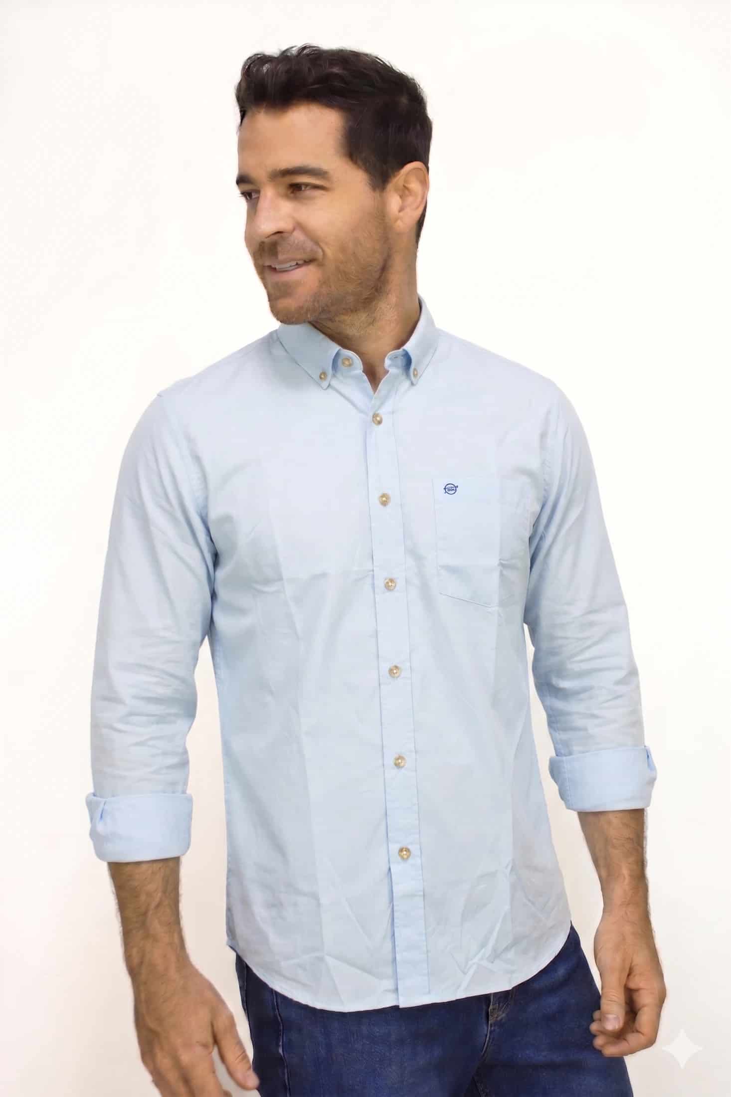 Camisa Manga Larga Azul Para Hombre - miniatura 2