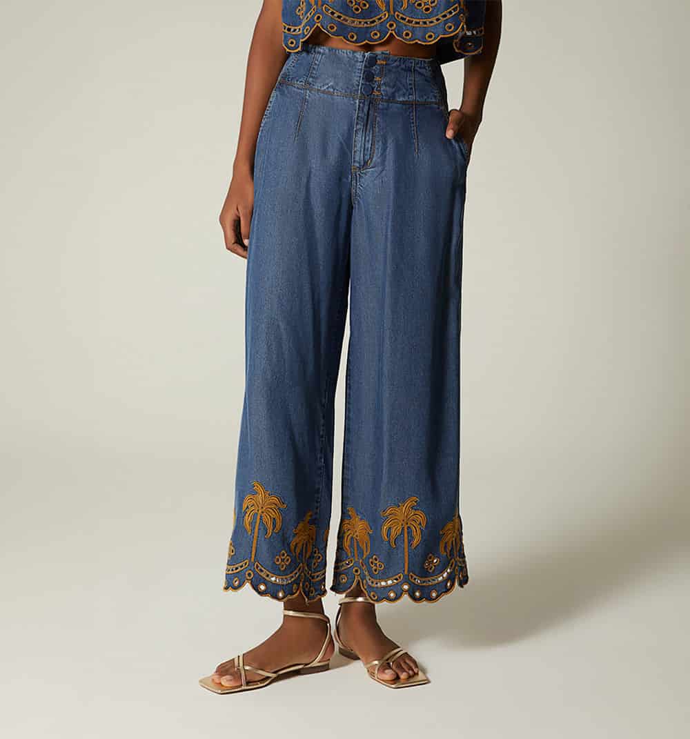 Jean culotte tiro alto bordado en bota - miniatura 2