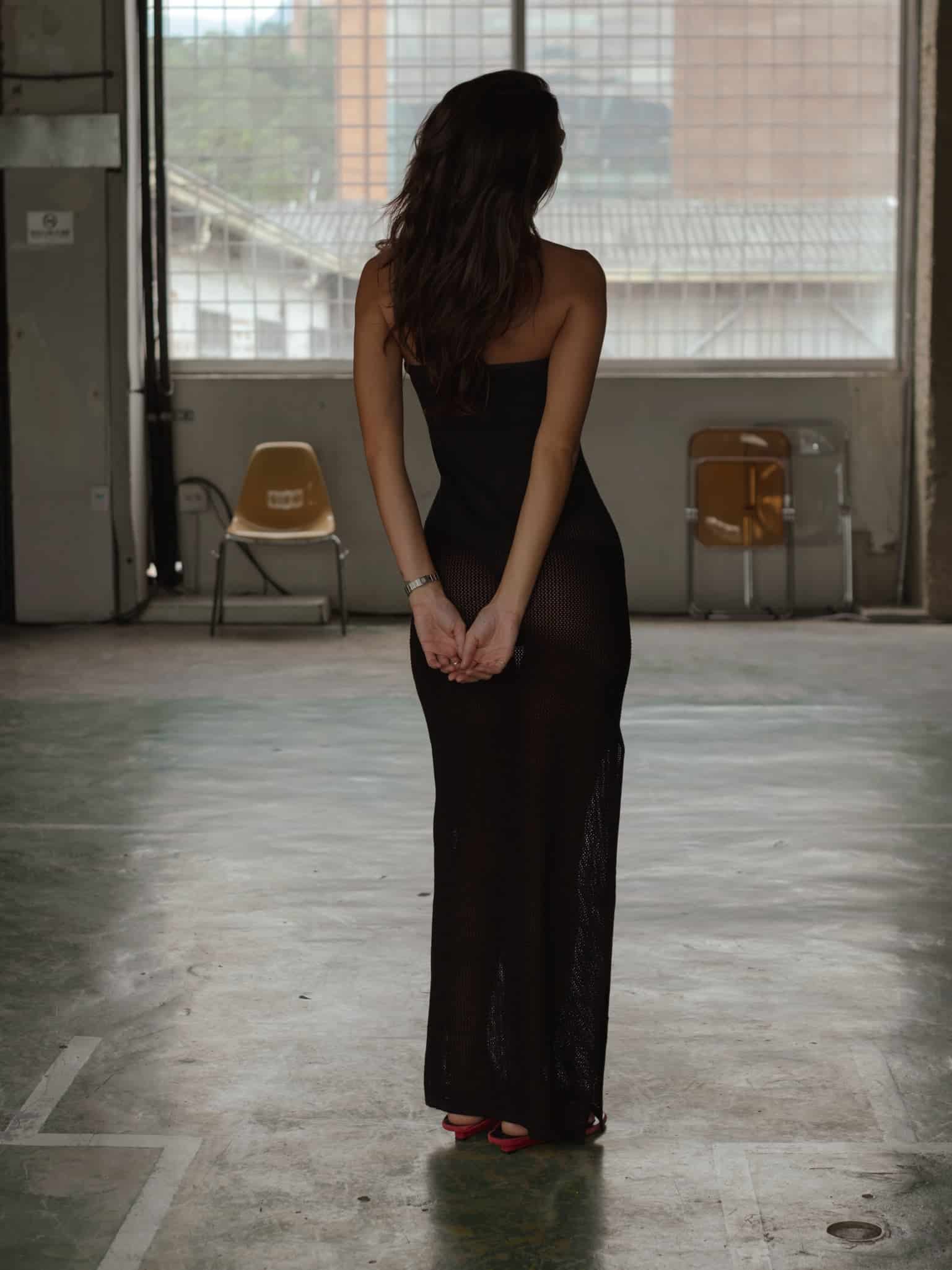 STRAPLESS BODYSUIT KNIT DRESS - BLACK - miniatura 8