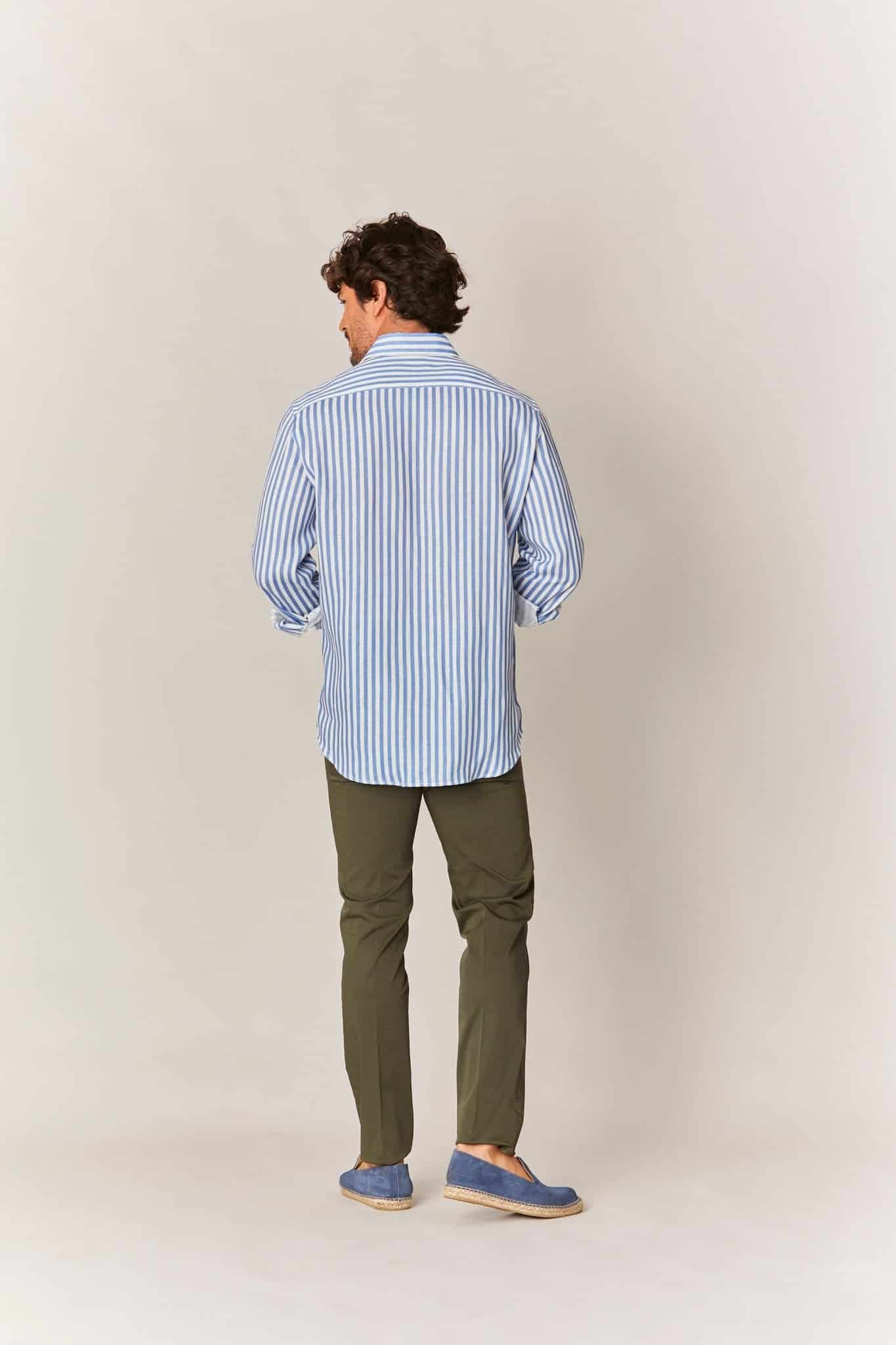 Men's linen shirt sky blue striped - miniatura 3