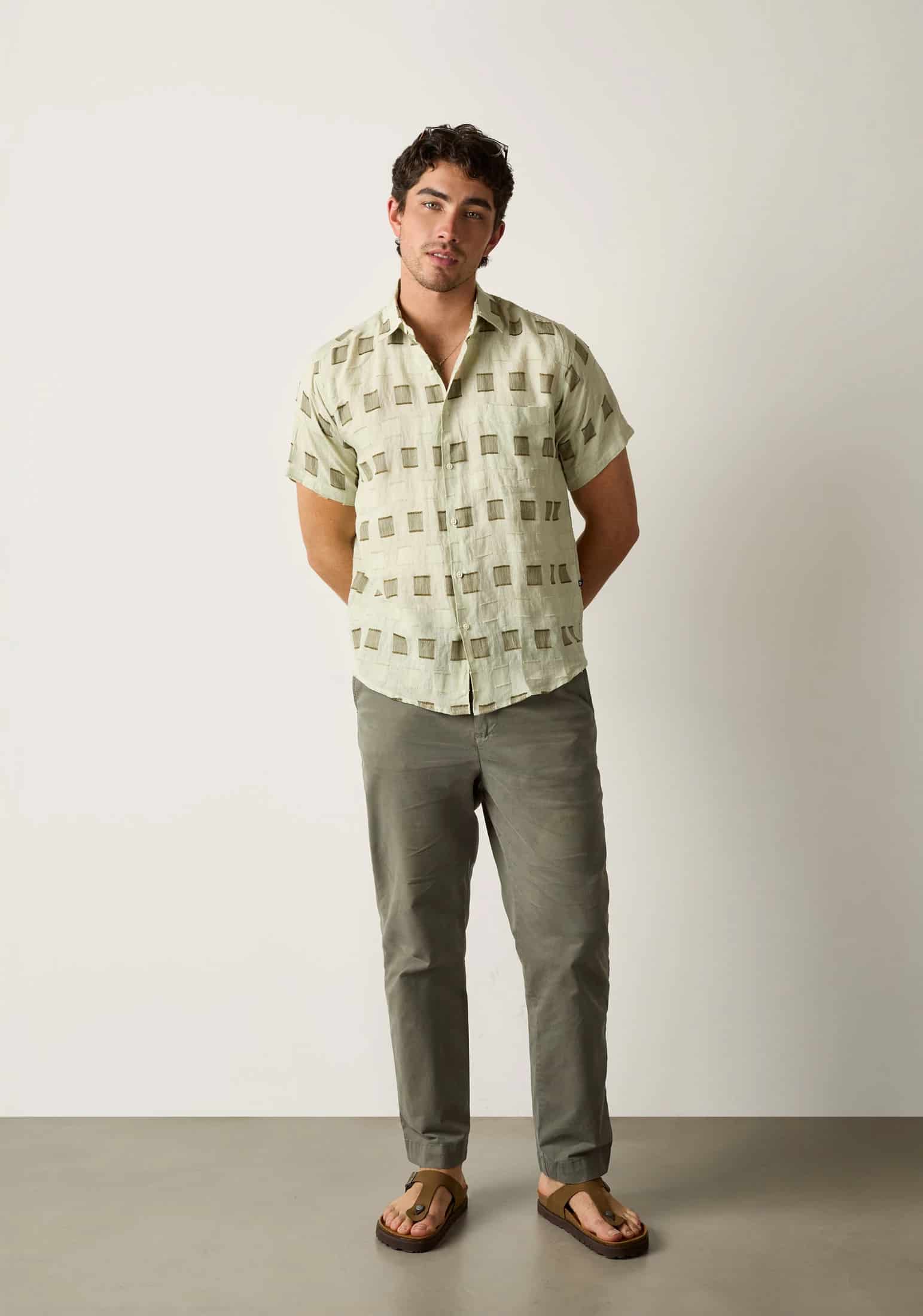 Camisa Lino Harlem Bordado Verde Claro - miniatura 1