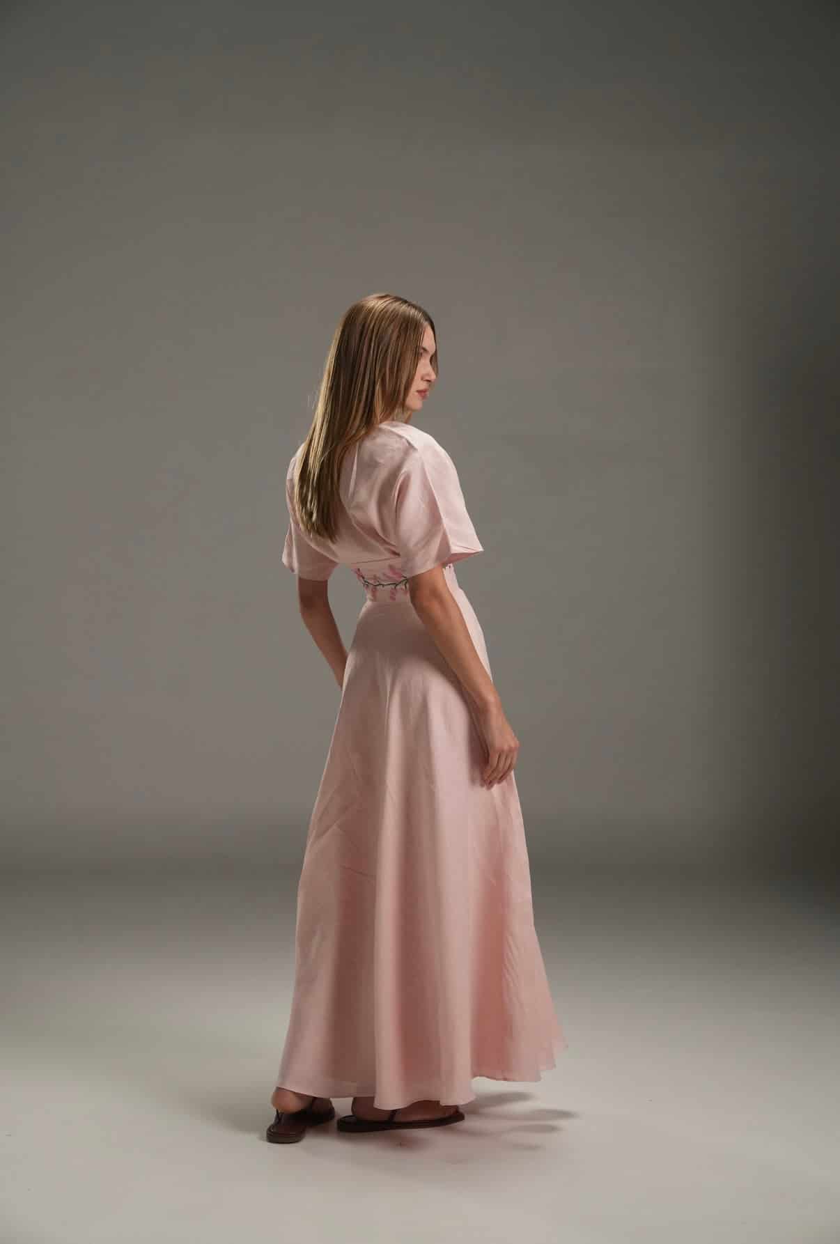 PINK LUCY LINEN LONG DRESS - miniatura 2