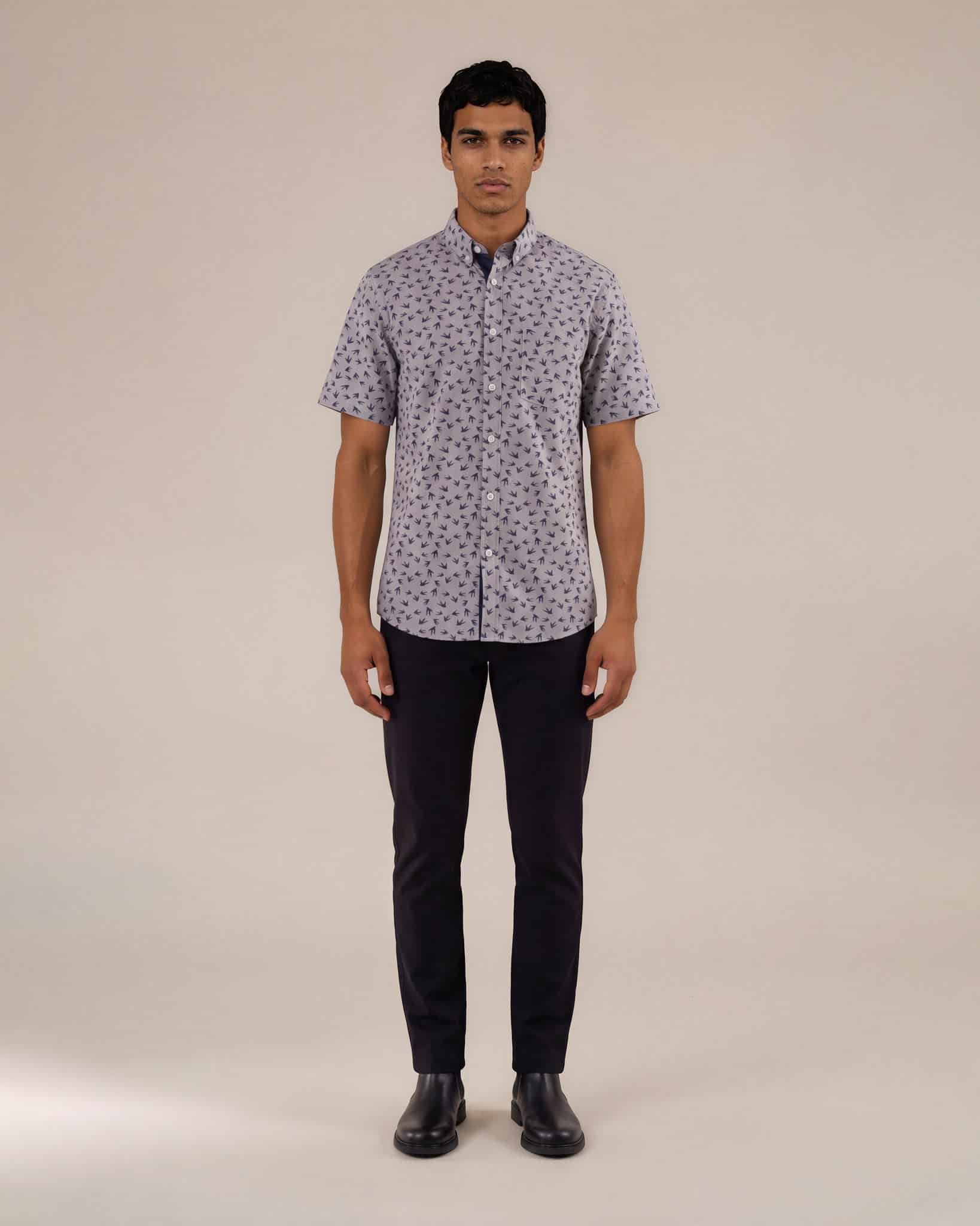 Camisa manga corta con mini prints gris claro - miniatura 4