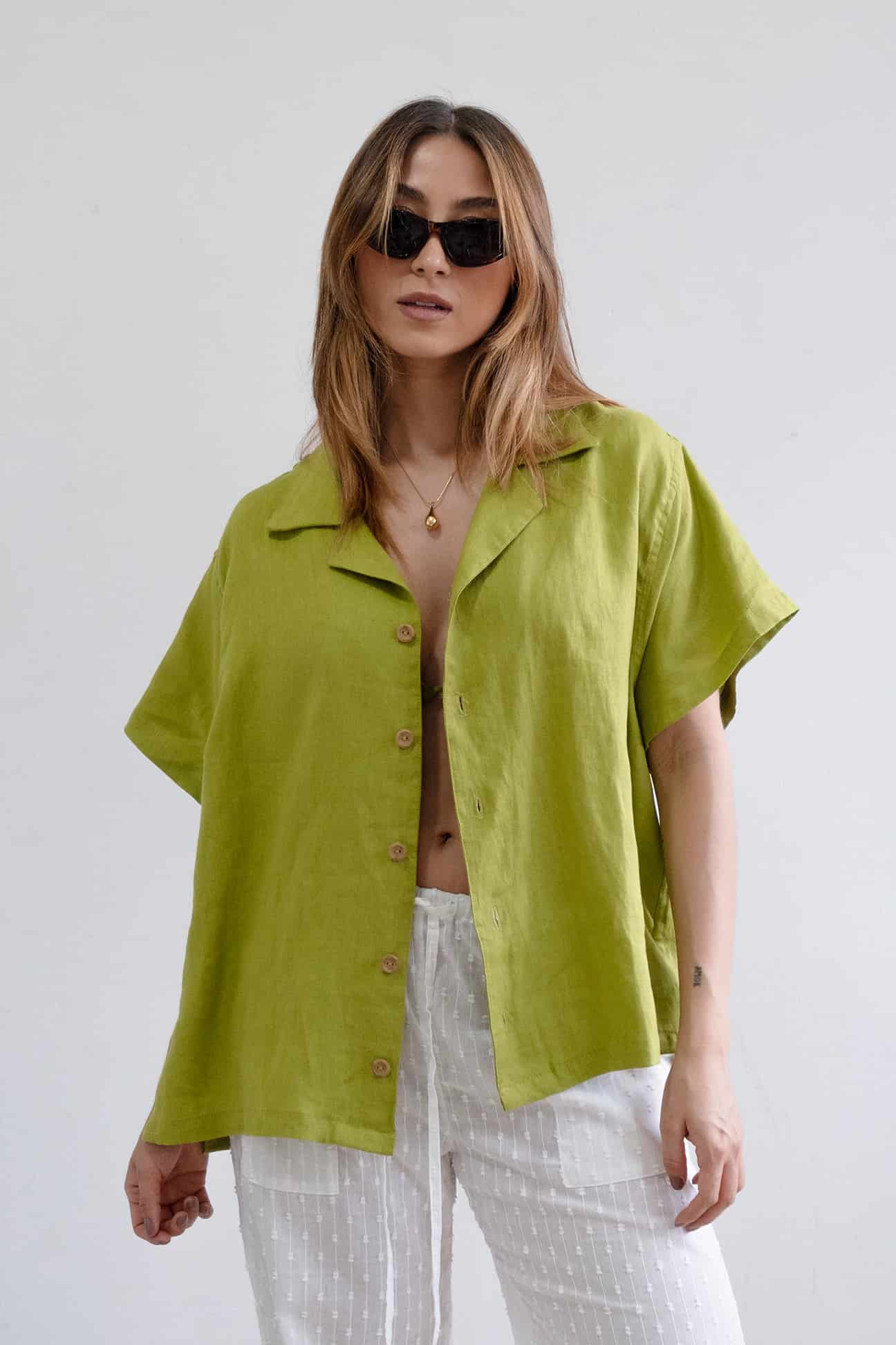 Camisa Isla de lino | Verde - miniatura 1