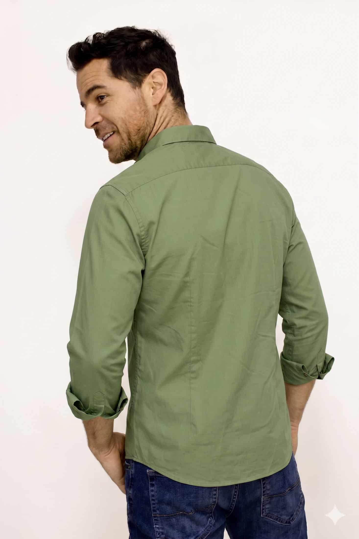 Camisa Manga Larga Verde Para Hombre - miniatura 3