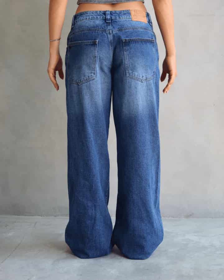 JEAN LOW WIDE FIT TIRO BAJO ANCHO AZUL OSCURO - miniatura 3