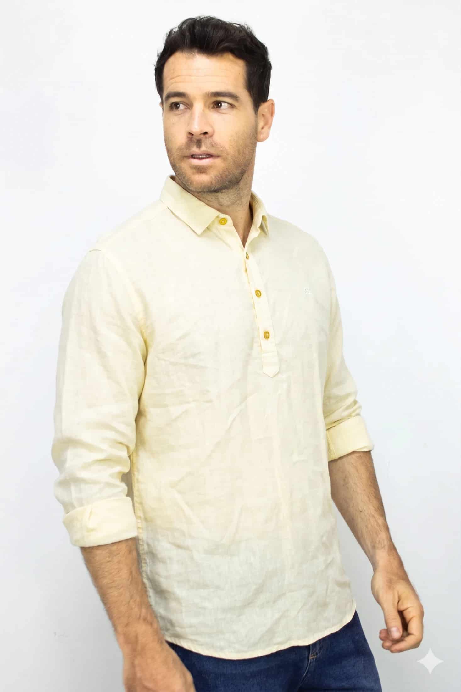 Camisa Lino Manga Larga Para Hombre - miniatura 1