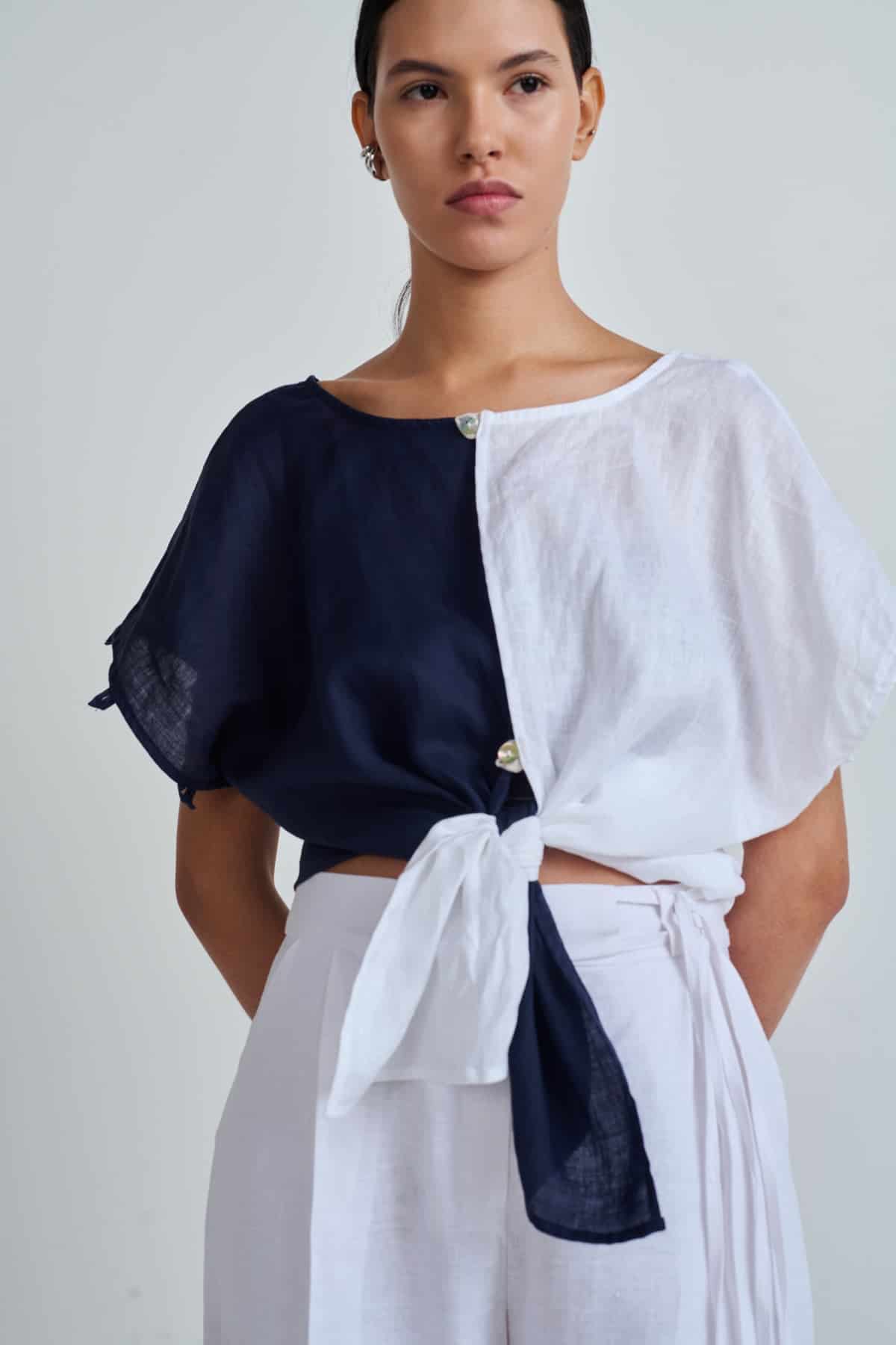EMI TOP WHITE/NAVY/NATURAL - miniatura 4