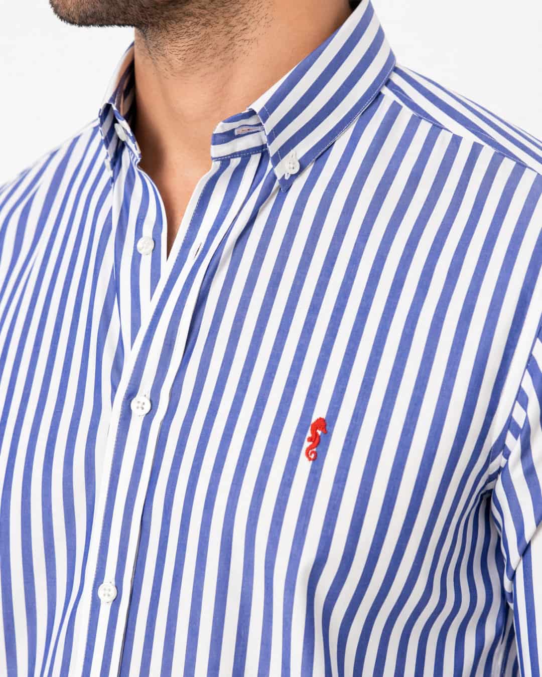 Camisa 100% Algodón Manga Larga Maxi Rayas Azul Oscuro - miniatura 2