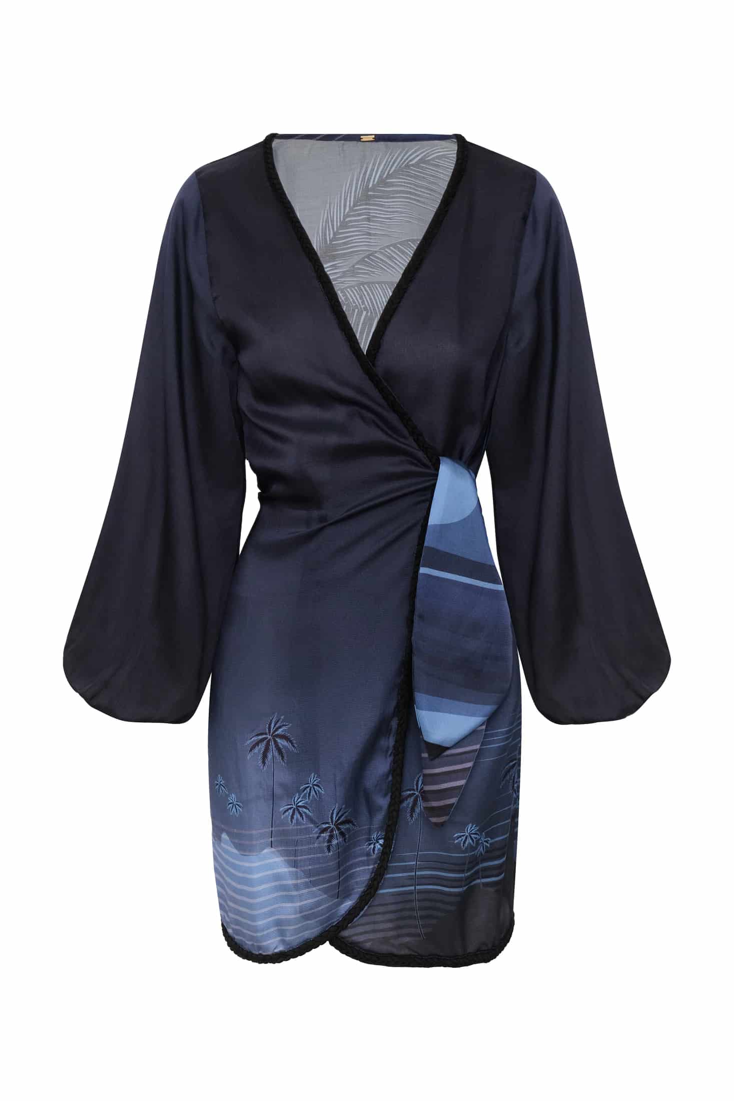Hojarasca Martellato Silk Mini Dress / Navy Tropical Landscape - miniatura 9
