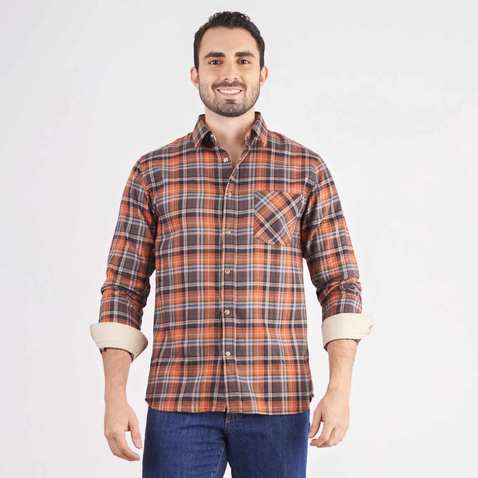 Camisa manga larga a cuadros color café - miniatura 4