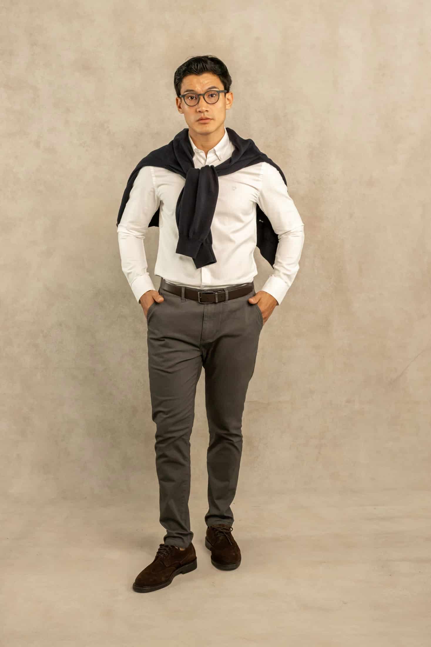 Camisa Antimanchas Oxford Blanco Logo Azul Medio - miniatura 2