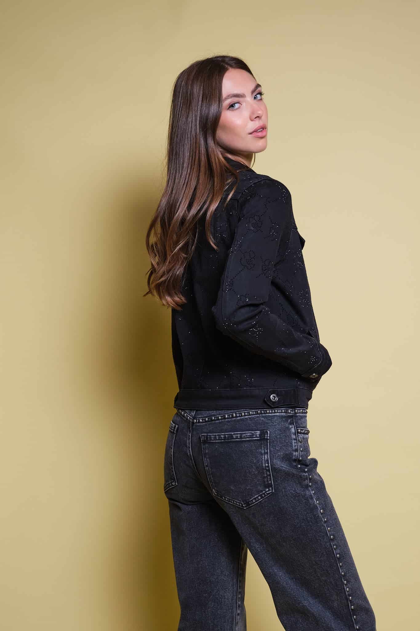 CHAQUETA DENIM NEGRA RHINESTONE - miniatura 4