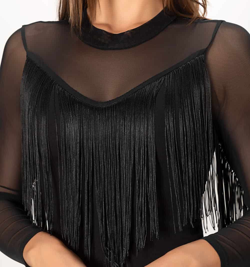 Vestido corto con  mesh y flecos - miniatura 3
