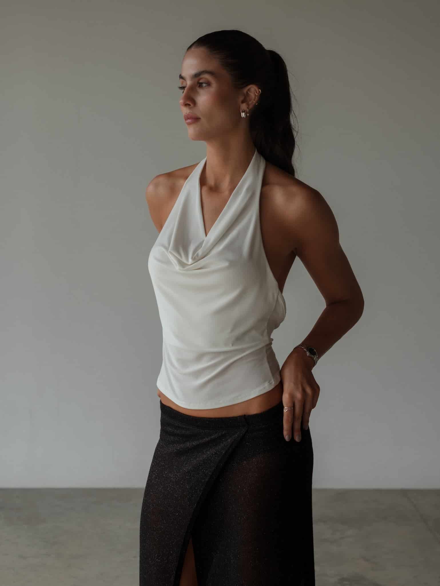 COWL NECK TOP - SOFT WHITE - miniatura 11