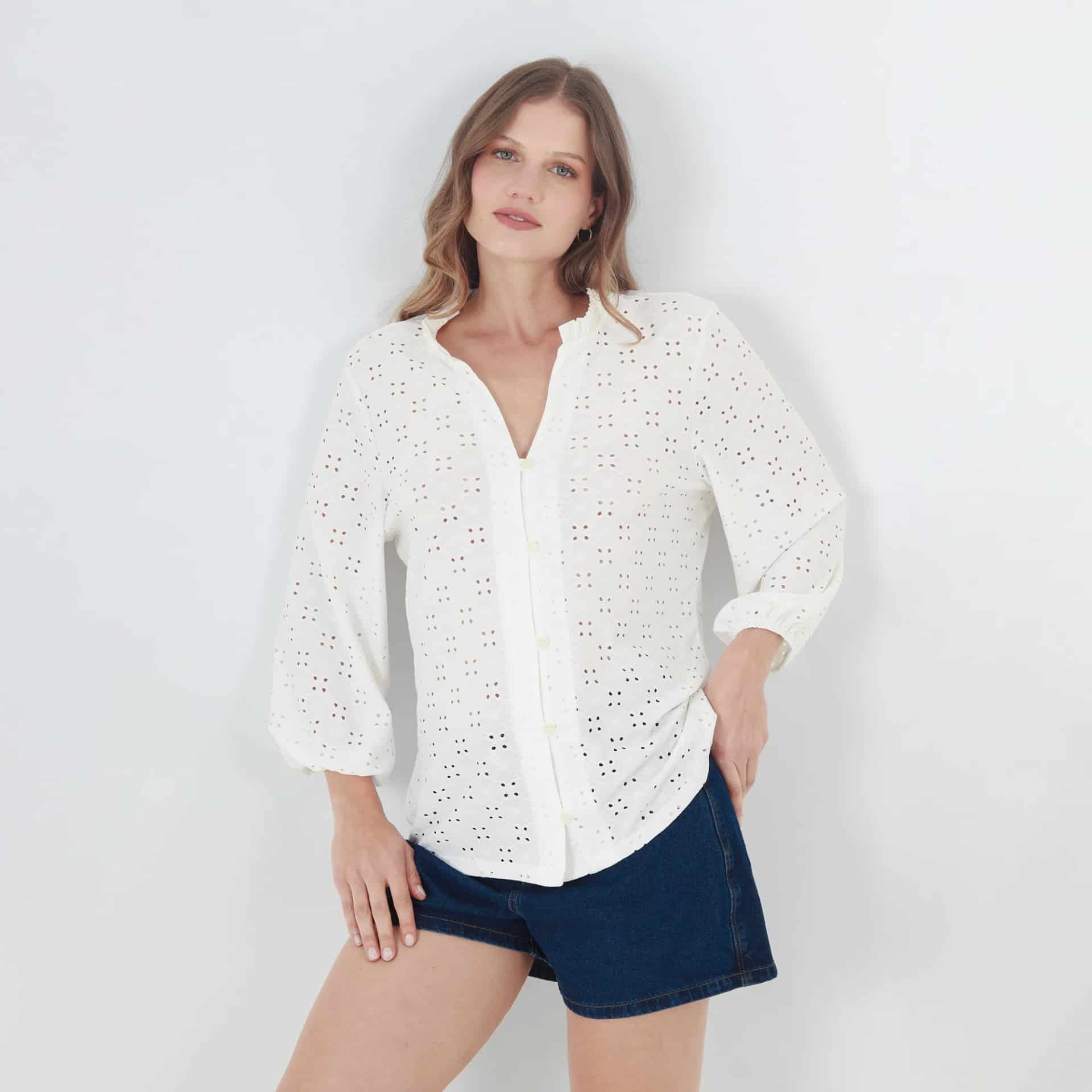 Blusa Cuello En V Manga Larga - miniatura 4