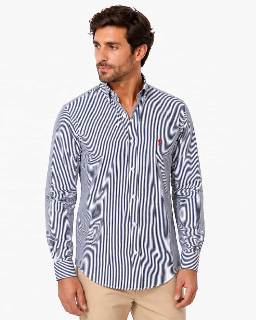 Camisa Manga Larga Rayas Azul Oscuro - miniatura 3