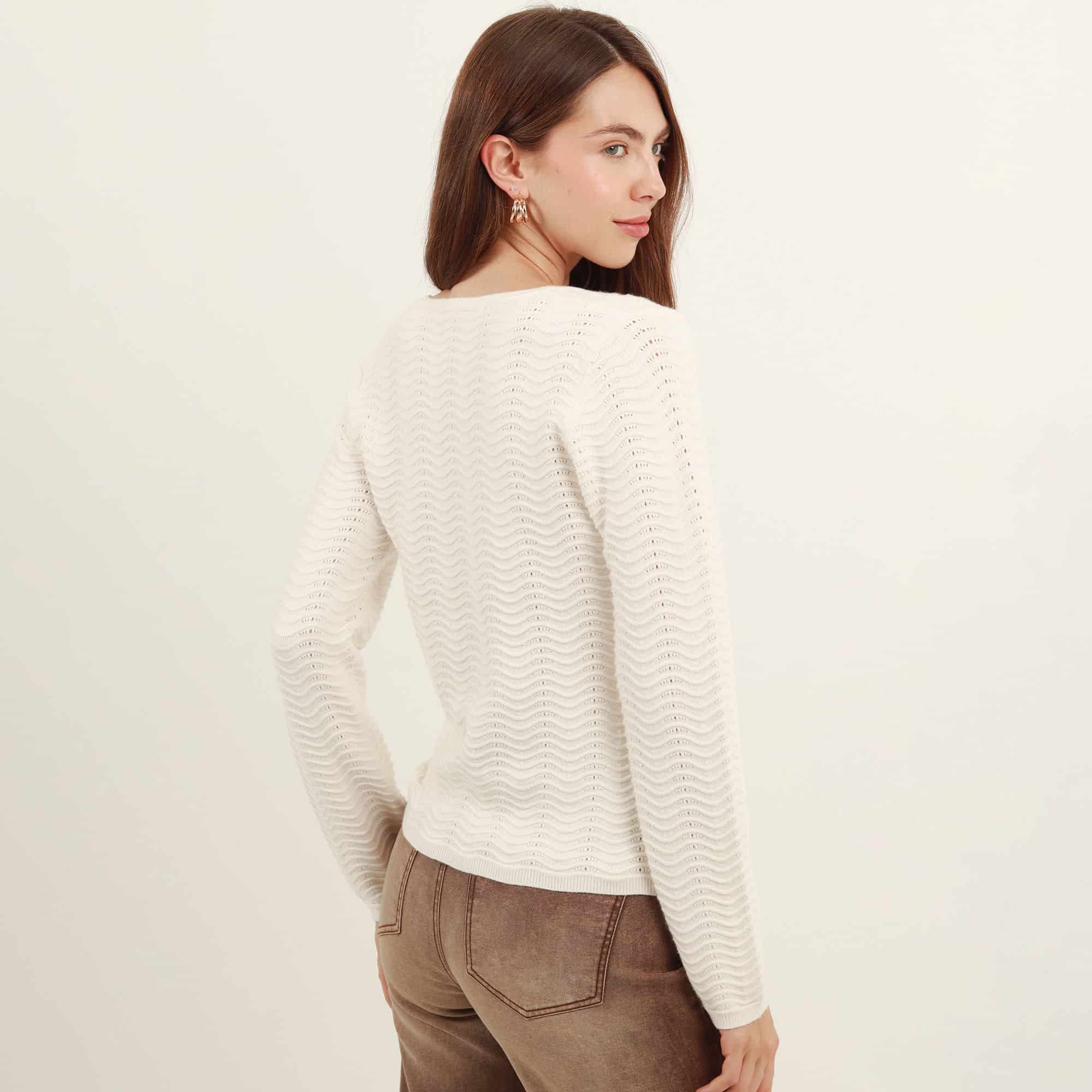 Sweater con textura cuello en u manga larga con botón - miniatura 7