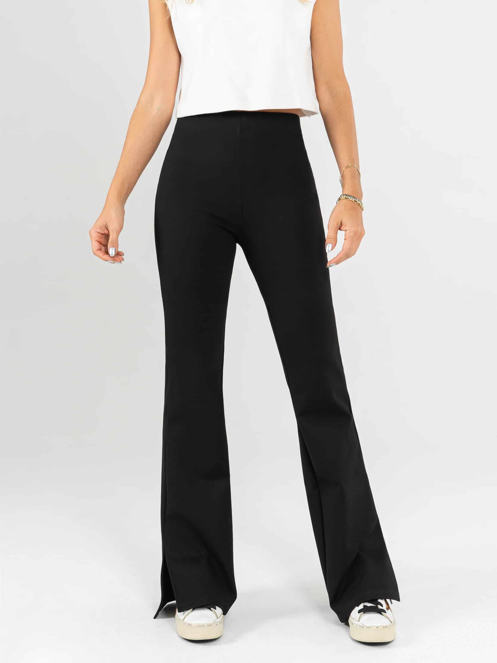 Ref: 0610721 Pantalón flare stretch, tipo legging, tiro alto, tono negro, detalle abertura al costado. - miniatura 2