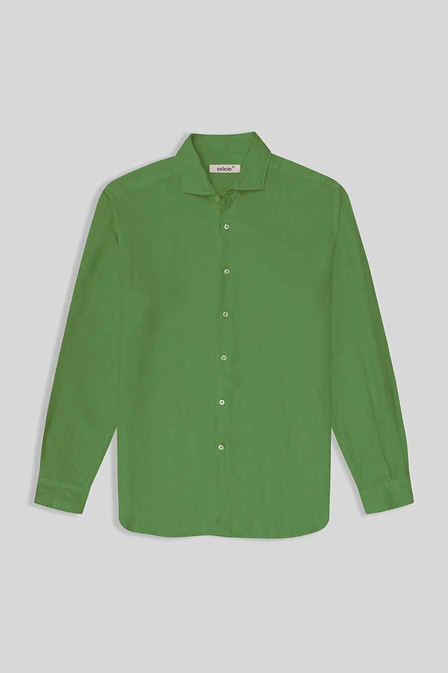 Men's linen shirt apple green basic - miniatura 1