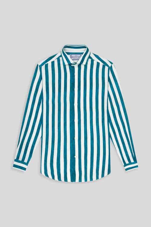 Men's linen shirt jeans faded striped - miniatura 1