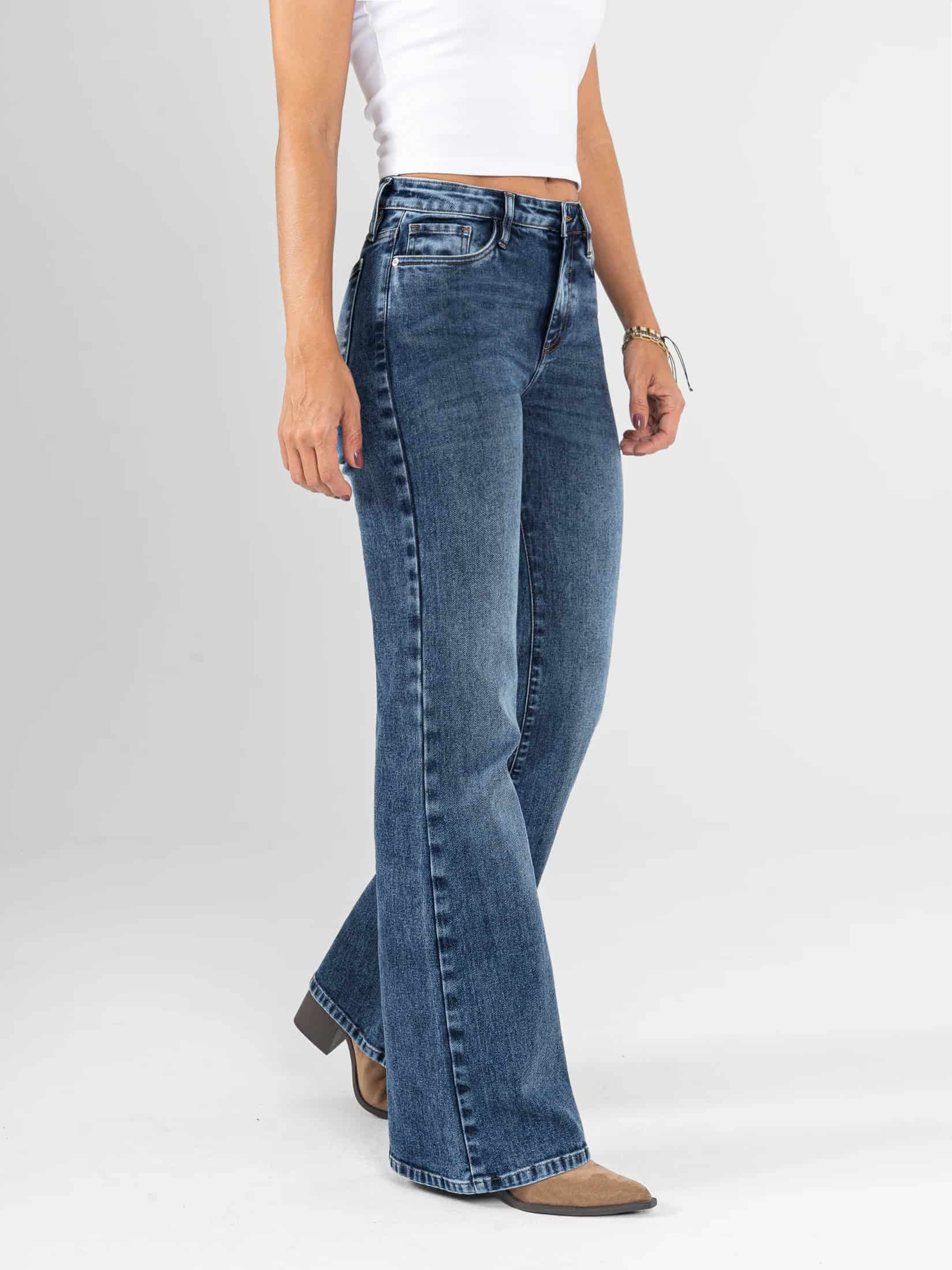 Ref: 066267 Jean flare stretch, bota ancha, tiro alto, tono azul medio. - miniatura 3