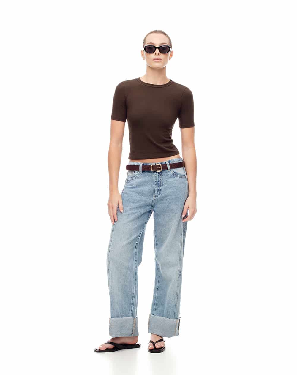 Camiseta slim rib algodón chocolate mujer - miniatura 4