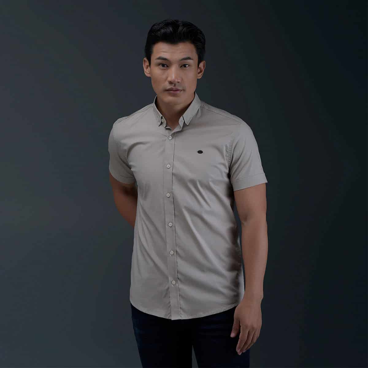 Camisa Beige Manga Corta - miniatura 1