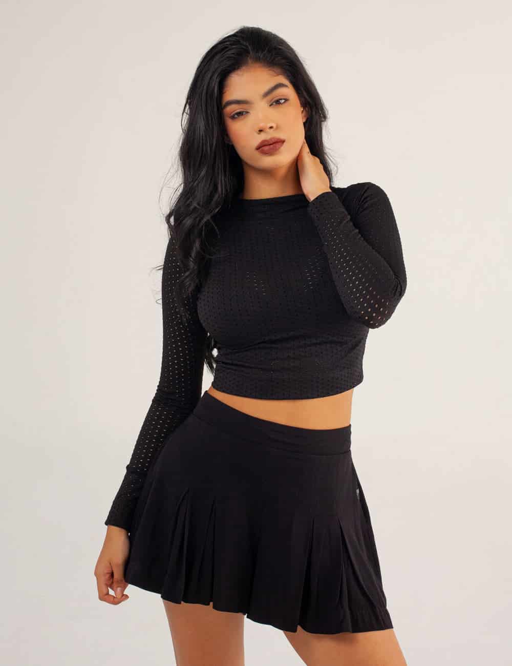 Crop Top Manga Larga NIGHT negro Mujer - miniatura 1