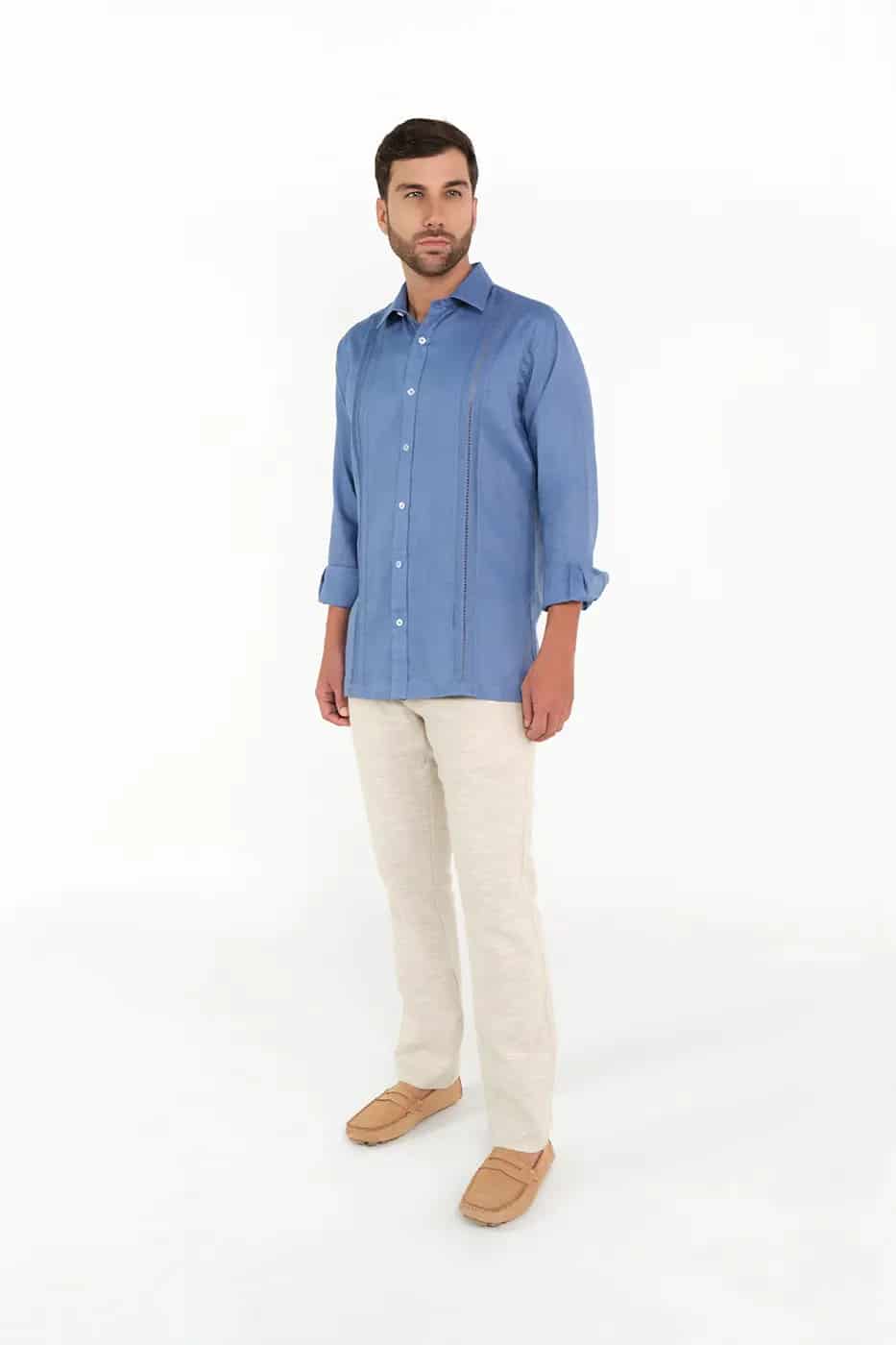 Guayabera Classic Fit 100% Lino Azul Indigo - miniatura 2