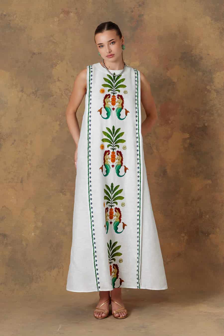 Women's dress linen amanzi white - miniatura 4