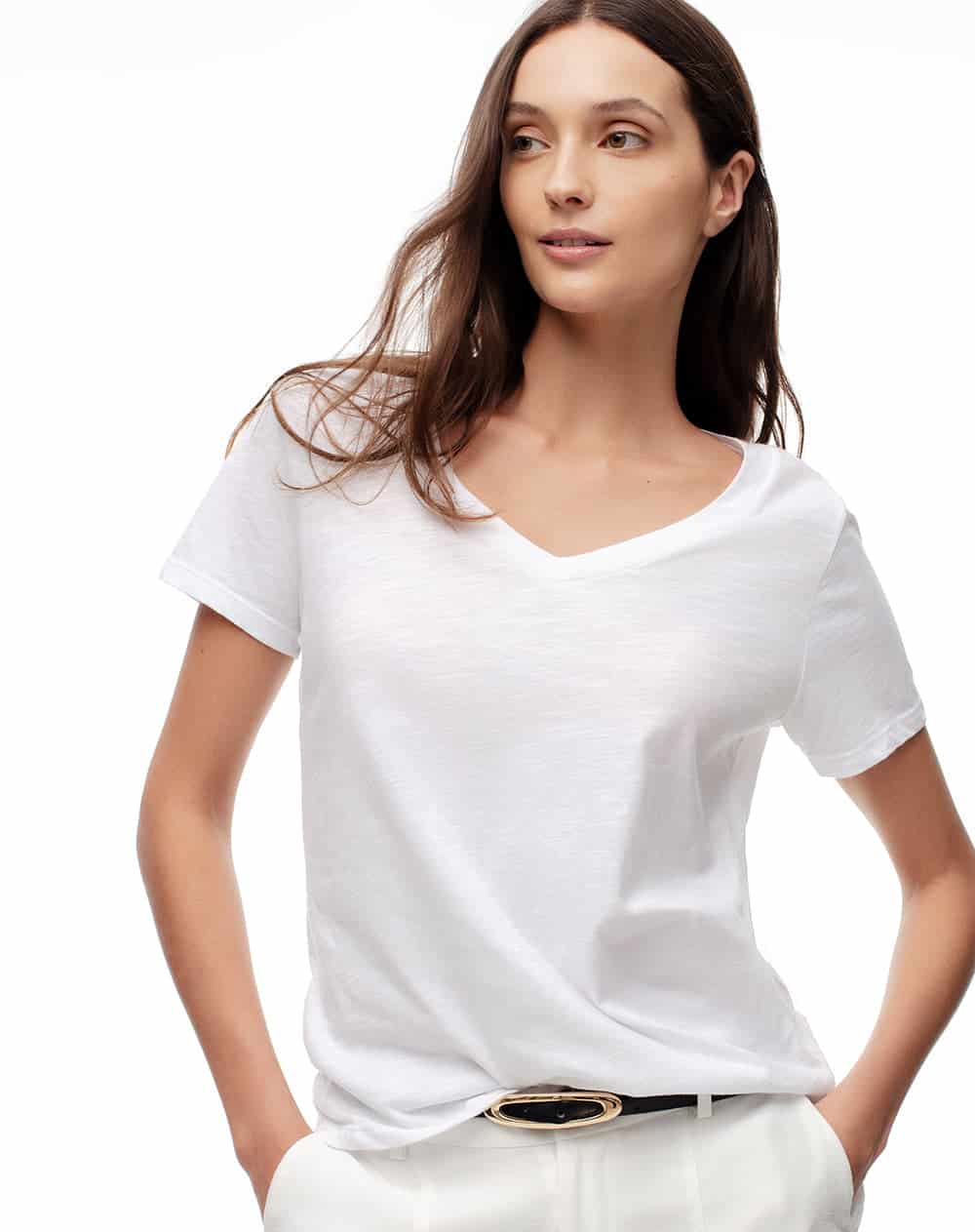 Camiseta regular algodón blanca mujer - miniatura 1