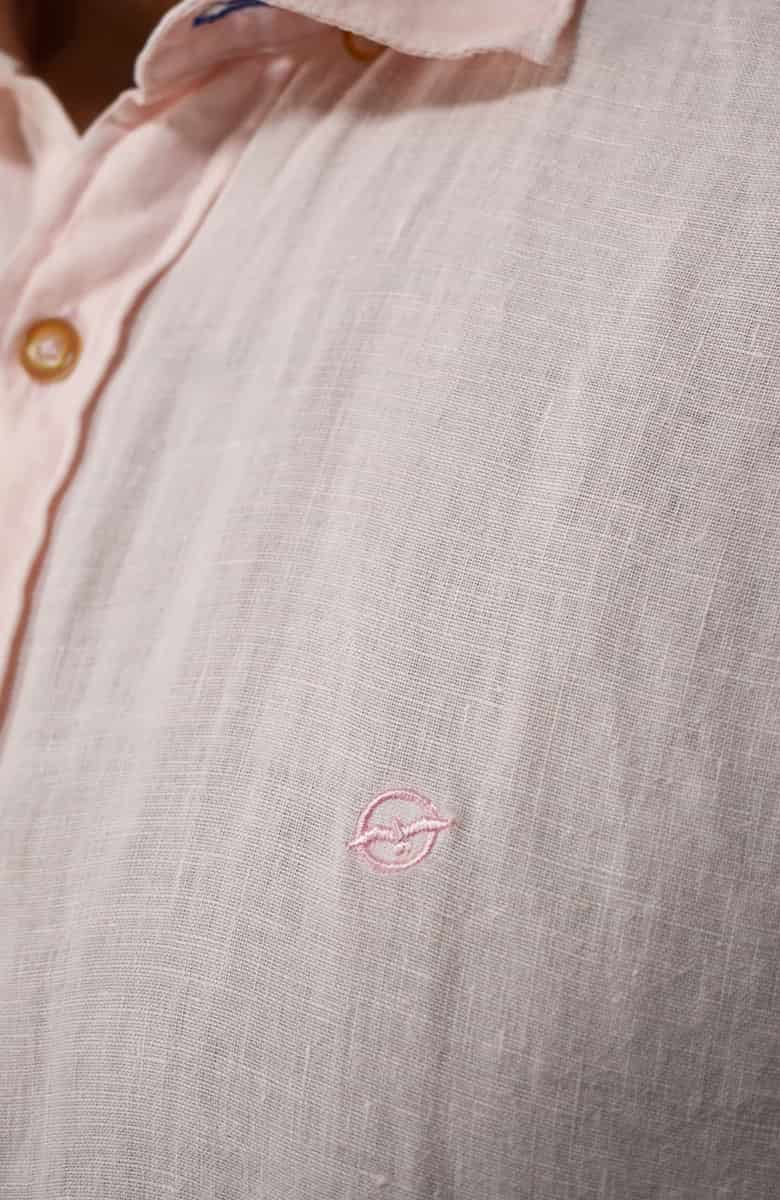 Camisa Manga Corta Lino Rosada para Hombre - miniatura 2
