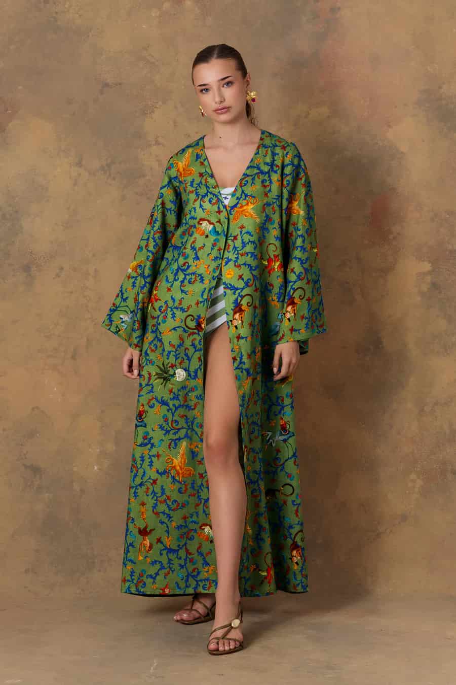 Women's kimono linen delphos green - miniatura 5