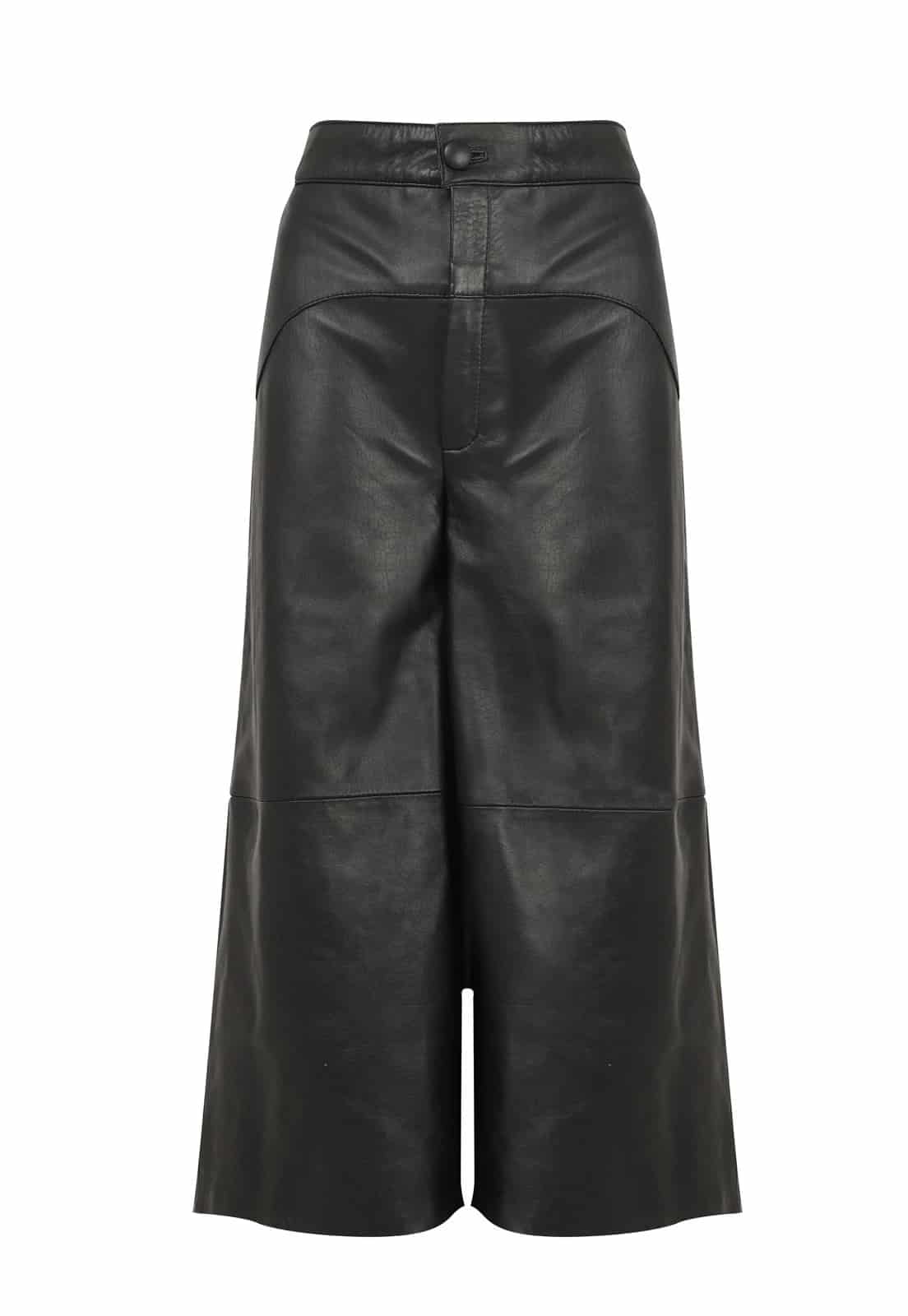 SHORT LEATHER WIDE LEG TROUSERS - miniatura 1