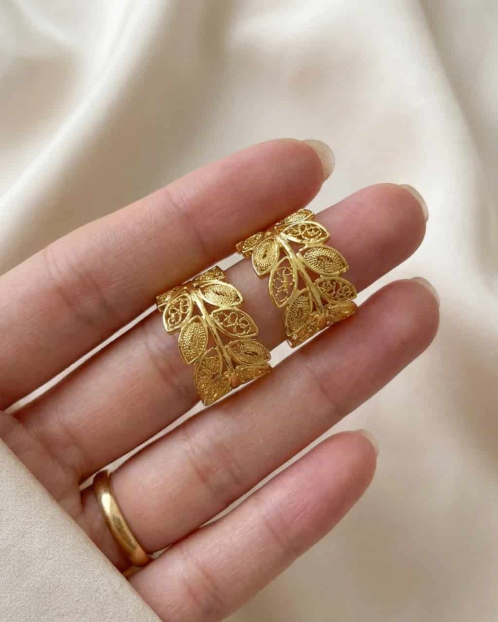 Topos Hojas filigrana en plata baño en Oro24 k - miniatura 2