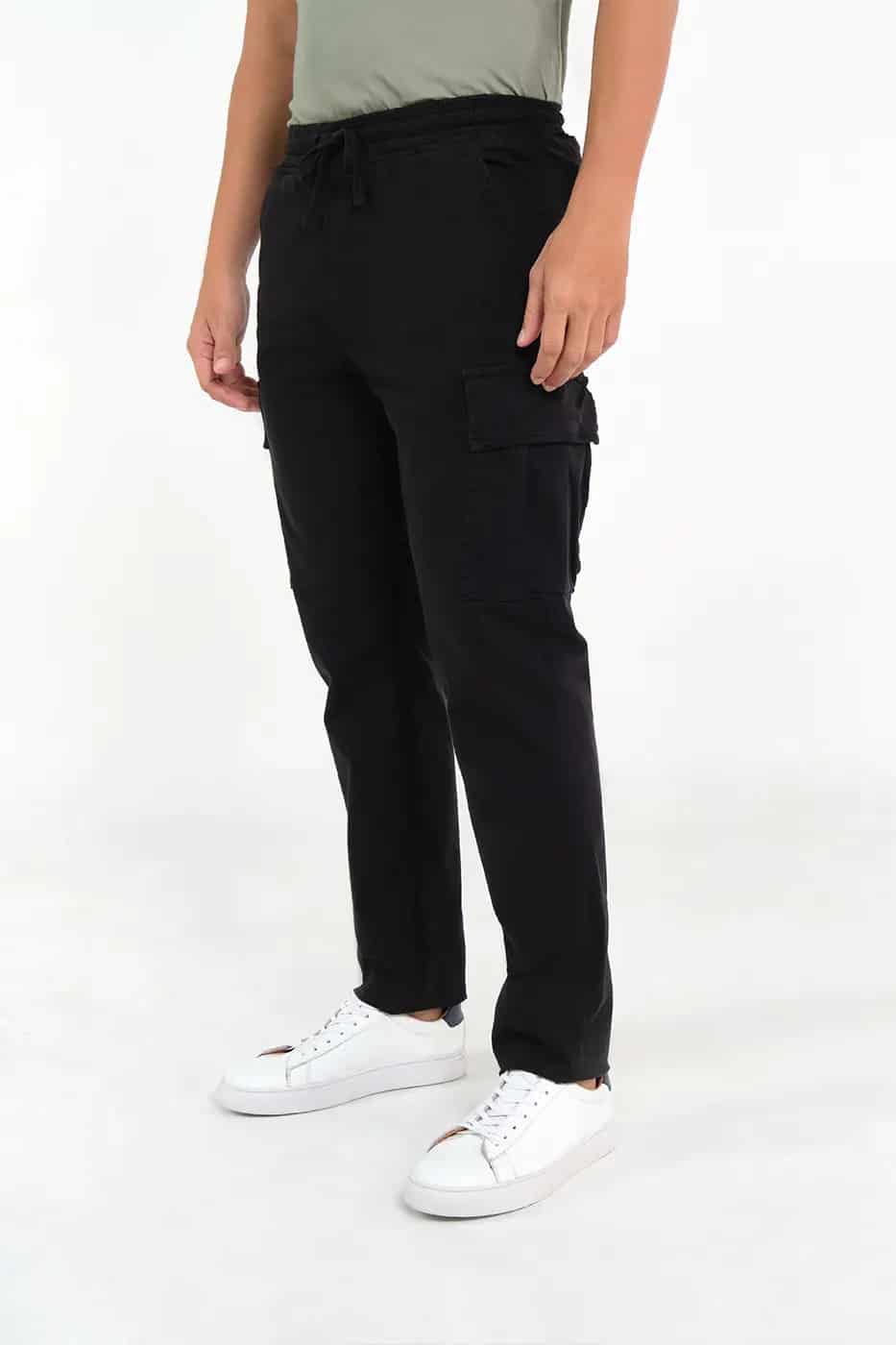 Pantalón Cargo Slim Fit Mezcla Algodón Negro - miniatura 1